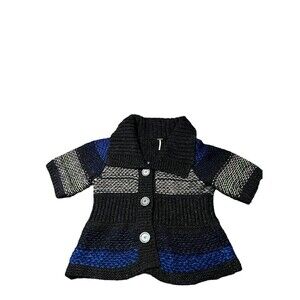 Free People Cowl V Neck Cardigan Sweater Gray Blue Lime Striped Size XS